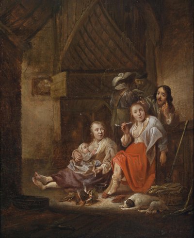 Peasant Interior with Figures by a Hearth by Circle of Anthonie Palamedes